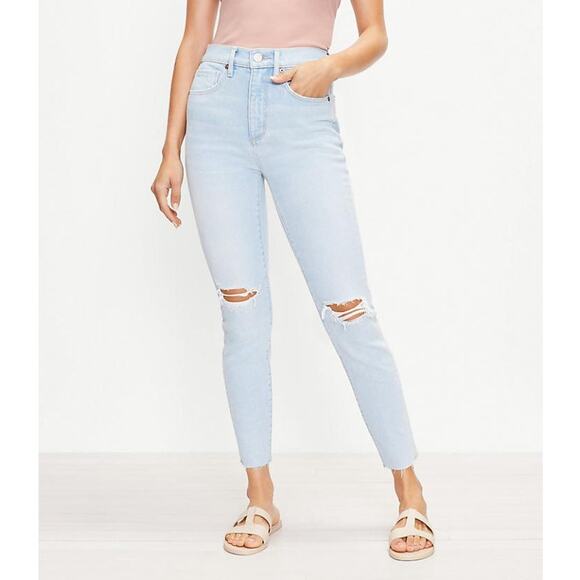 LOFT Women's Deconstructed High Waist Skinny Ankle Jeans Size 26/2 Distressed - Picture 1 of 9